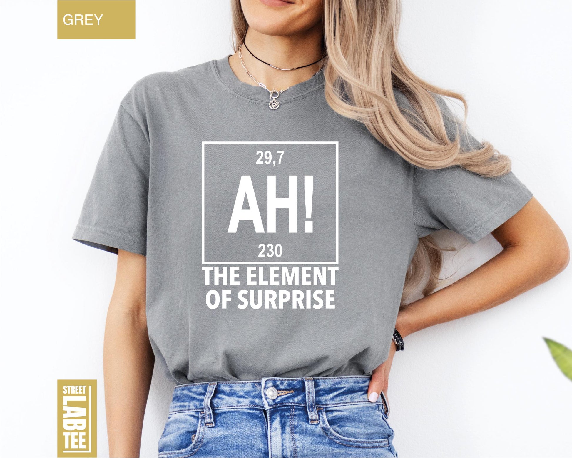 Ah The Element of Surprise Chemistry T-Shirt – Funny Science Joke Tee