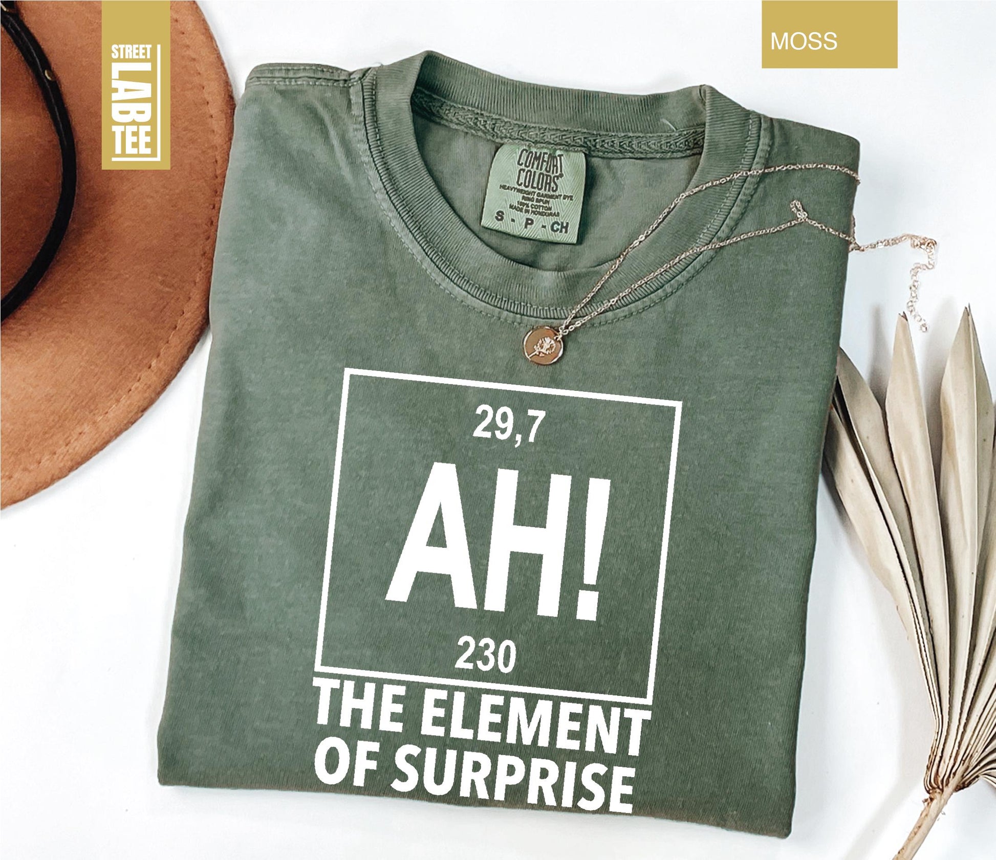 Ah The Element of Surprise Chemistry T-Shirt – Funny Science Joke Tee
