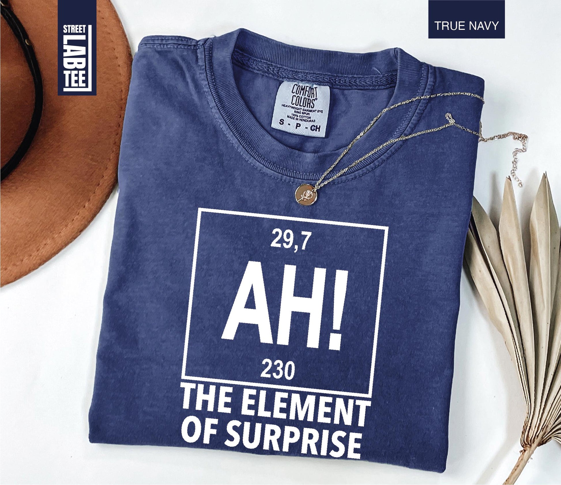 Ah The Element of Surprise Chemistry T-Shirt – Funny Science Joke Tee