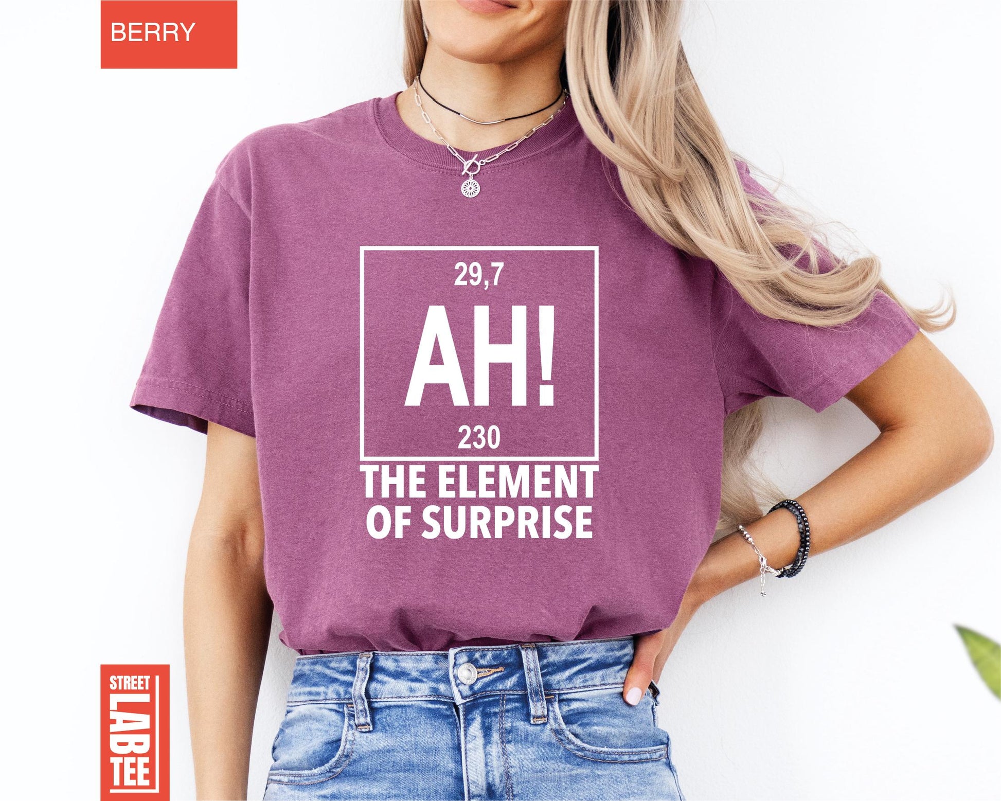 Ah The Element of Surprise Chemistry T-Shirt – Funny Science Joke Tee