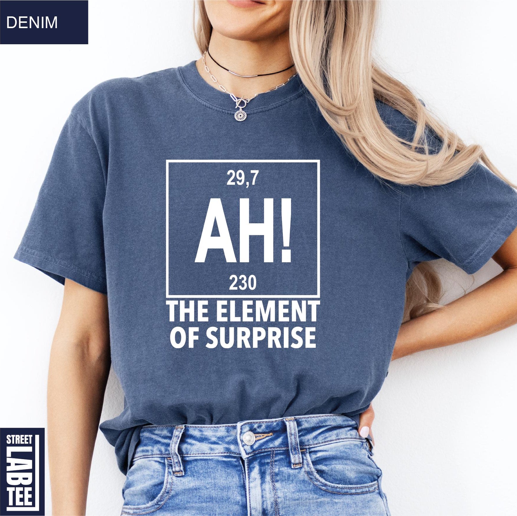Ah The Element of Surprise Chemistry T-Shirt – Funny Science Joke Tee