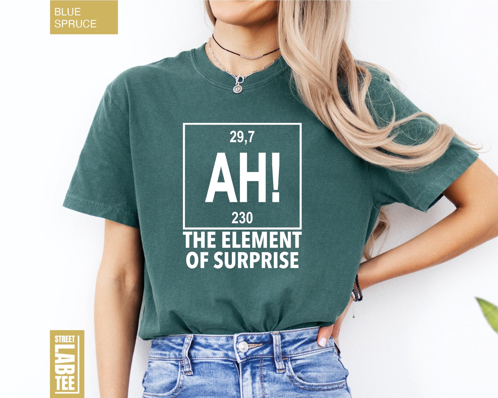 Ah The Element of Surprise Chemistry T-Shirt – Funny Science Joke Tee
