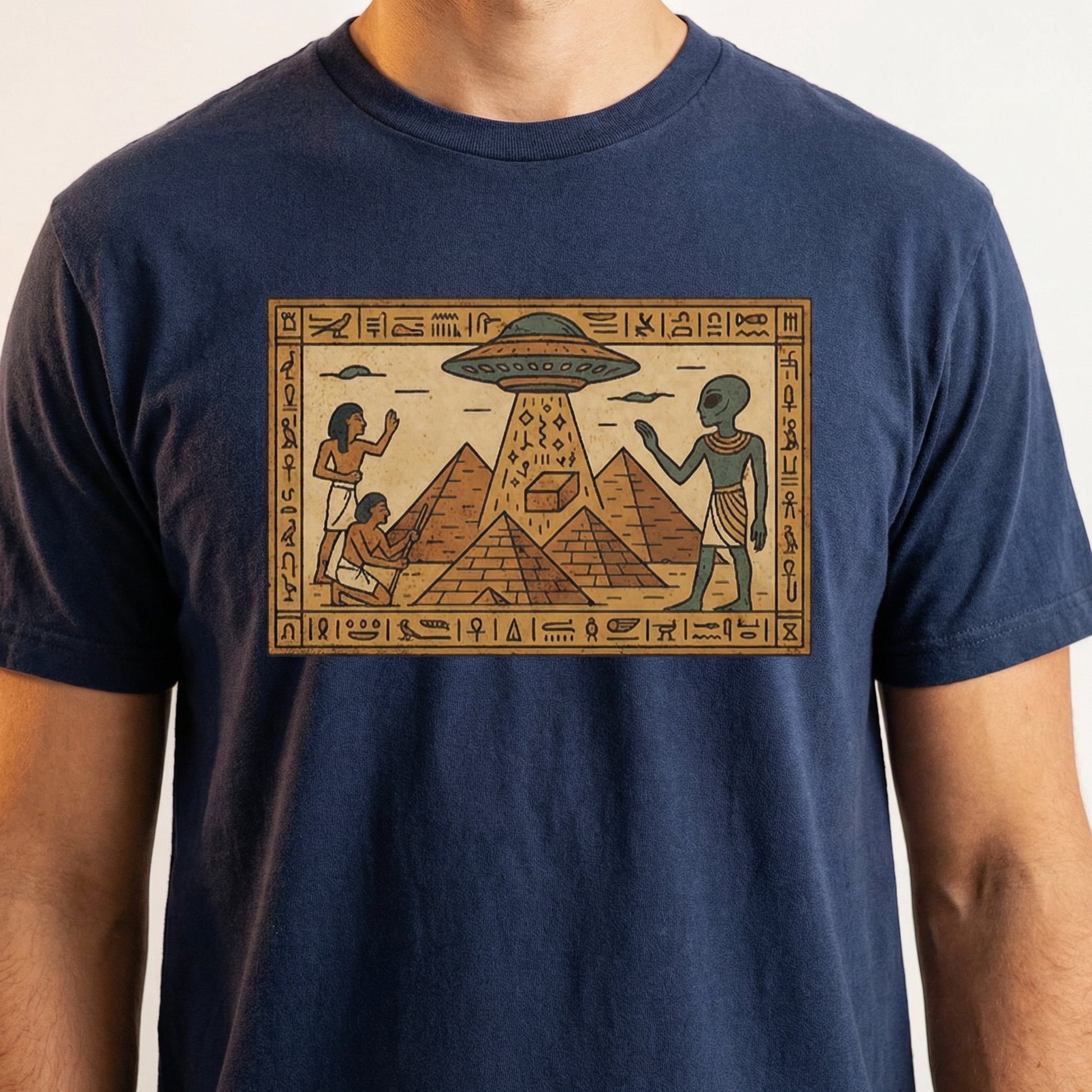 Ancient Astronaut UFO Pyramid Graphic T-Shirt – Vintage Alien Conspiracy Tee