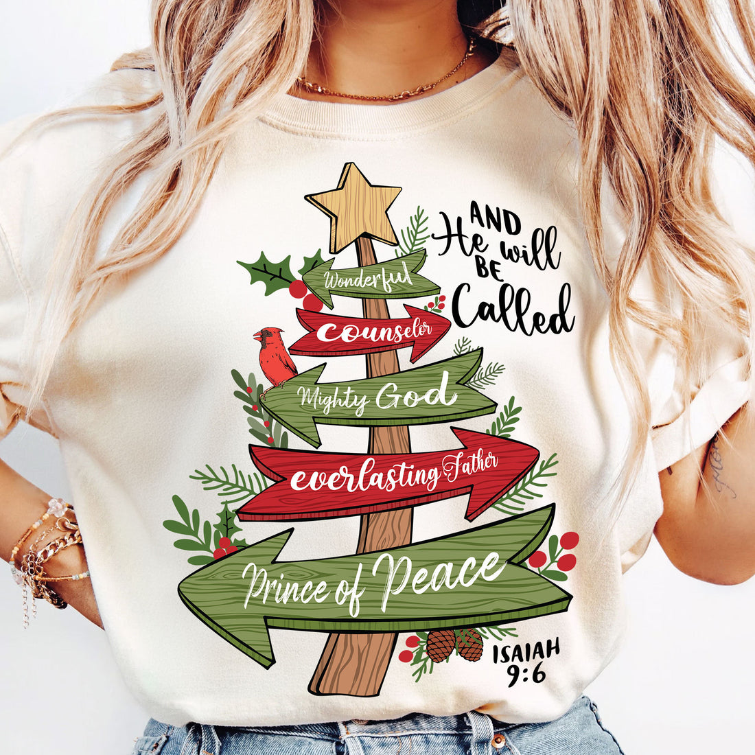 And He Will Be Called Christian Christmas Shirt, Bible Verse Isaiah 96 Tee, Christmas Tree Holiday Gift