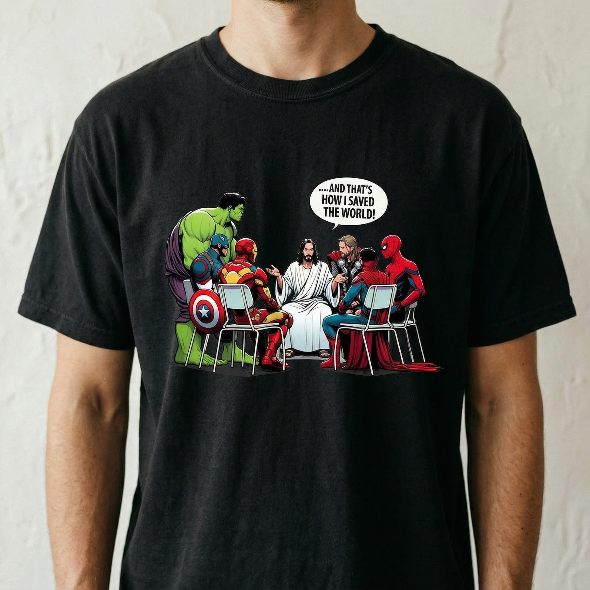 And That’s How I Saved the World Jesus T-Shirt – Funny Religious Superhero Graphic Tee