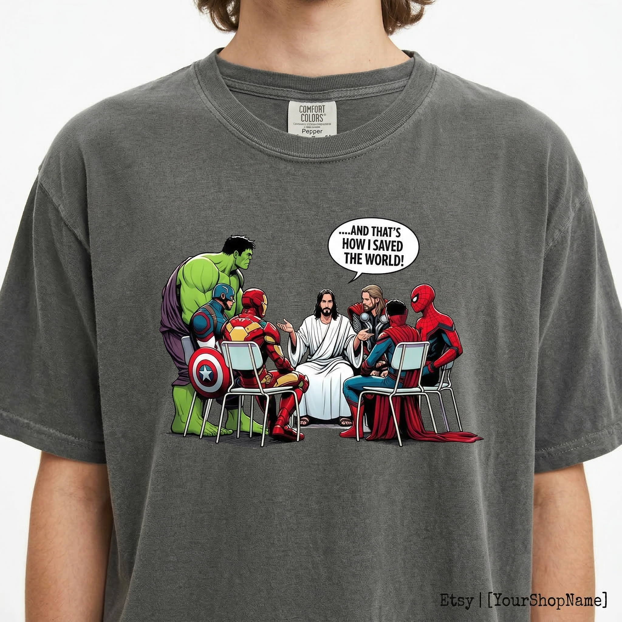And That’s How I Saved the World Jesus T-Shirt – Funny Religious Superhero Graphic Tee