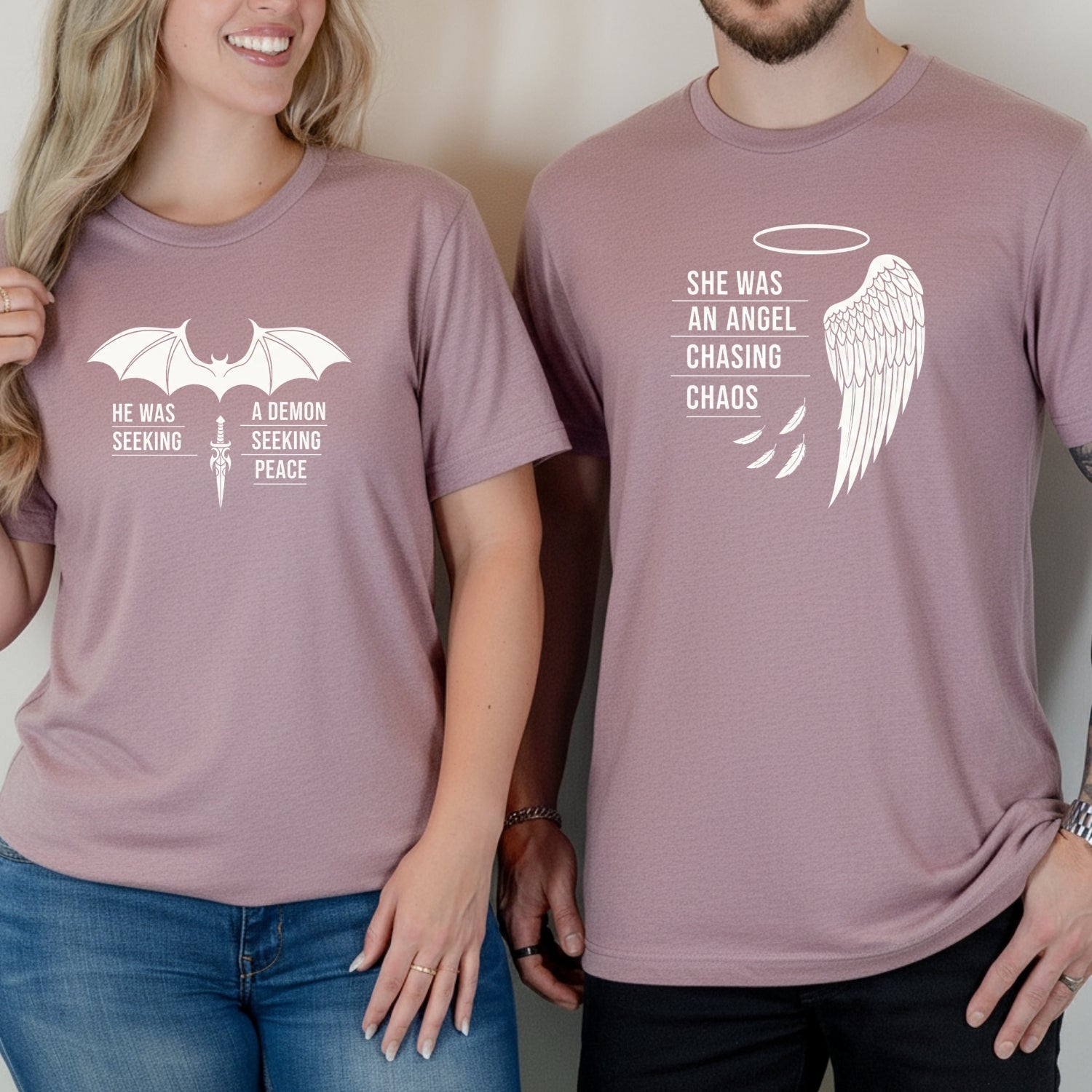 Angel Demon He Was A Demon Seeking Peace She Was An Angel Craving Chaos Matching T-Shirts For Couples