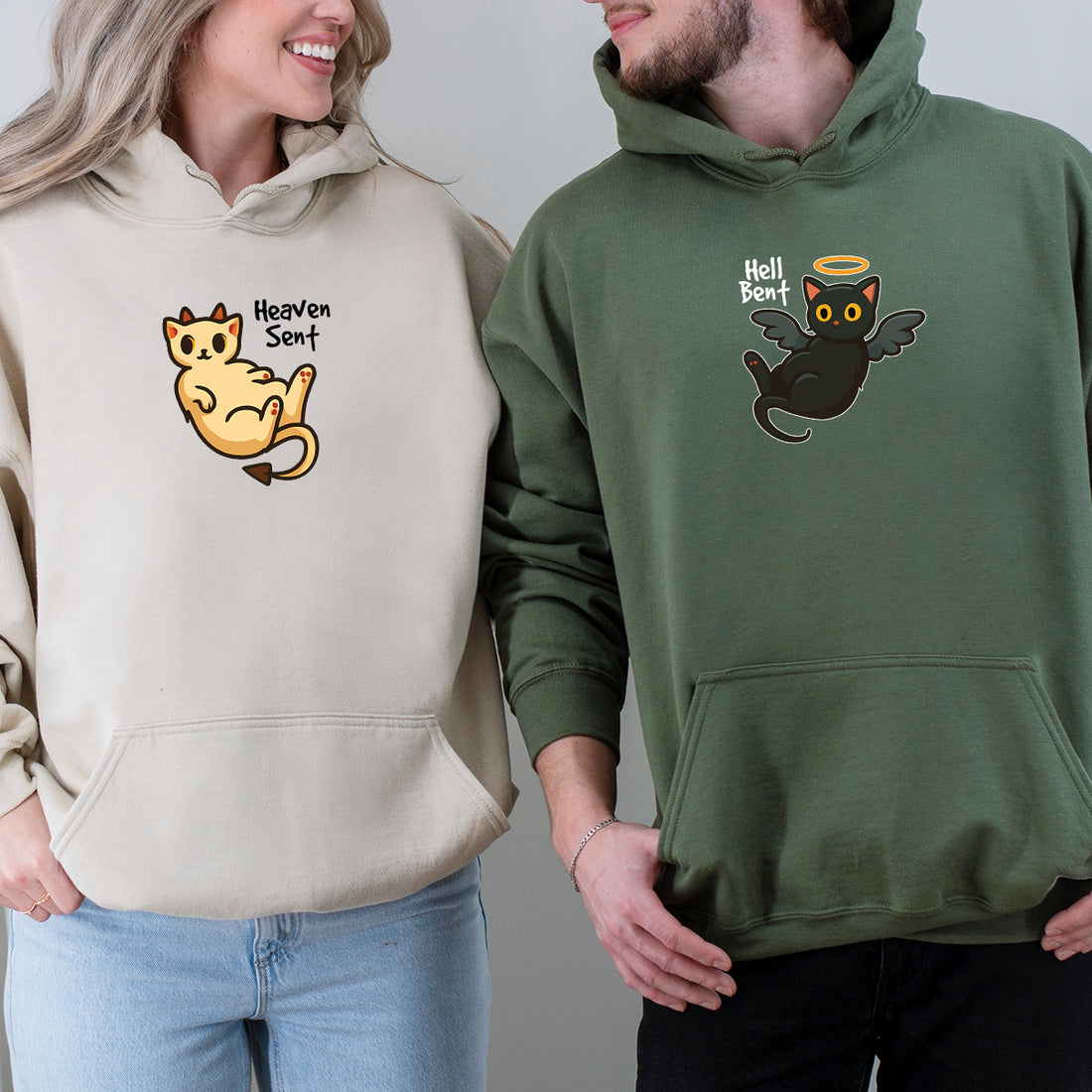 Angel Cat And Devil Cat Matching Hoodies For Couples