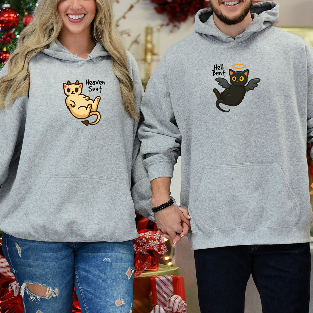 Angel Cat And Devil Cat Matching Hoodies For Couples