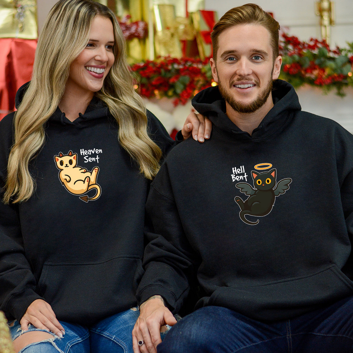 Angel Cat And Devil Cat Matching Hoodies For Couples