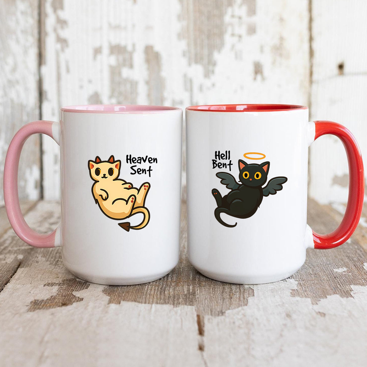 Angel Cat And Devil Cat Matching Mugs For Couples