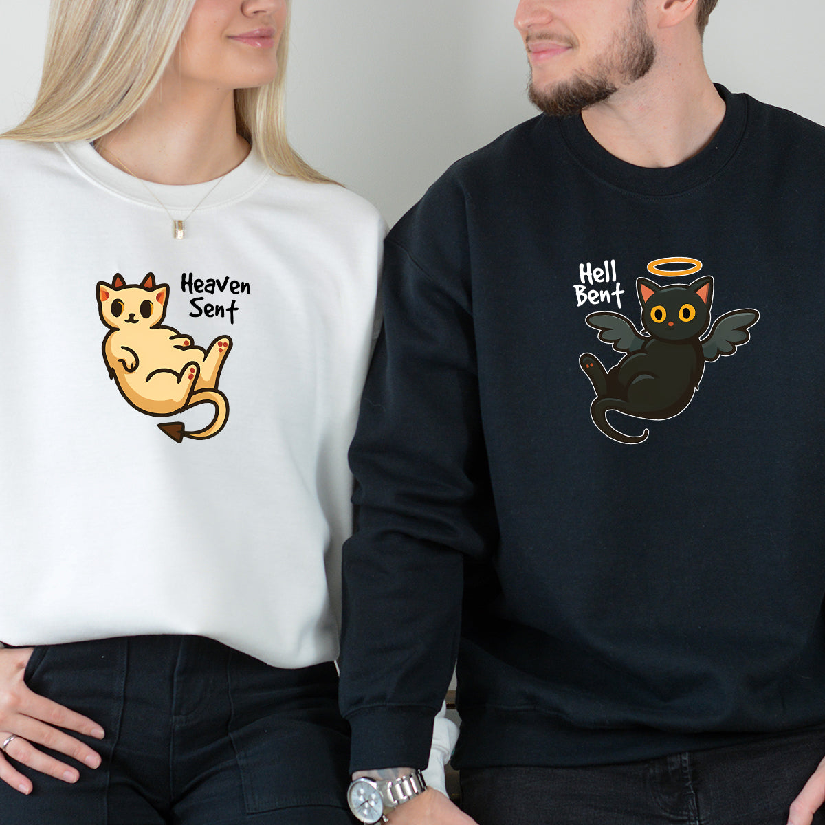 Angel Cat And Devil Cat Matching Hoodies For Couples