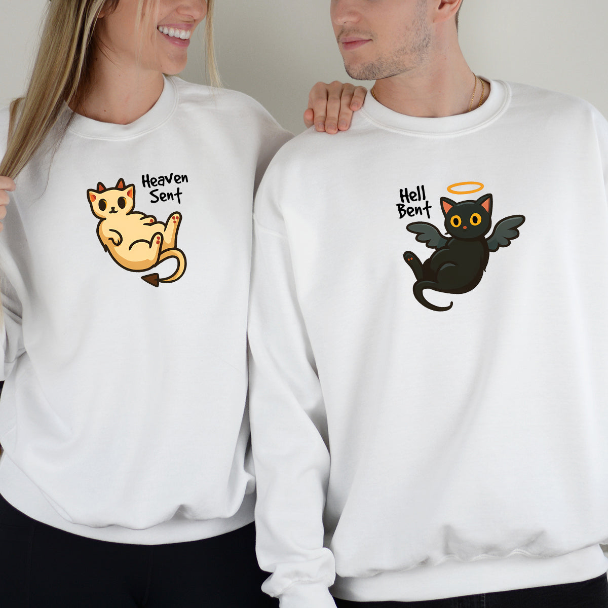 Angel Cat And Devil Cat Matching Hoodies For Couples