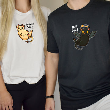 Angel Cat And Devil Cat Matching T-Shirts For Couples