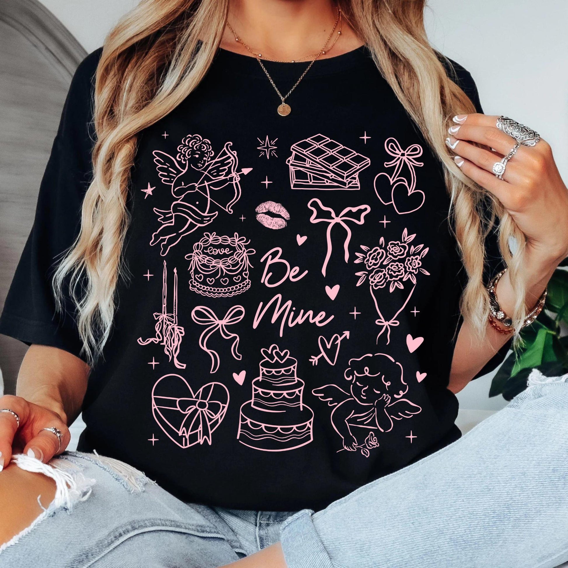 Be Mine Valentine Doodles T-Shirt – Minimalist Love Cupid Graphic Tee