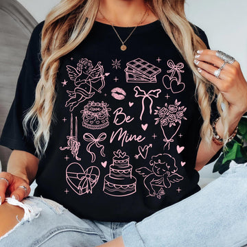 Be Mine Valentine Doodles T-Shirt – Minimalist Love Cupid Graphic Tee