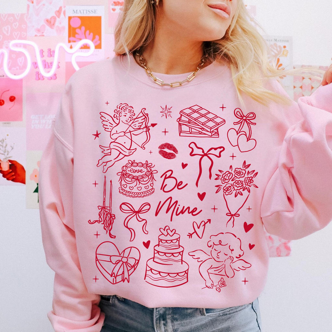 Be Mine Valentine Doodles T-Shirt – Minimalist Love Cupid Graphic Tee