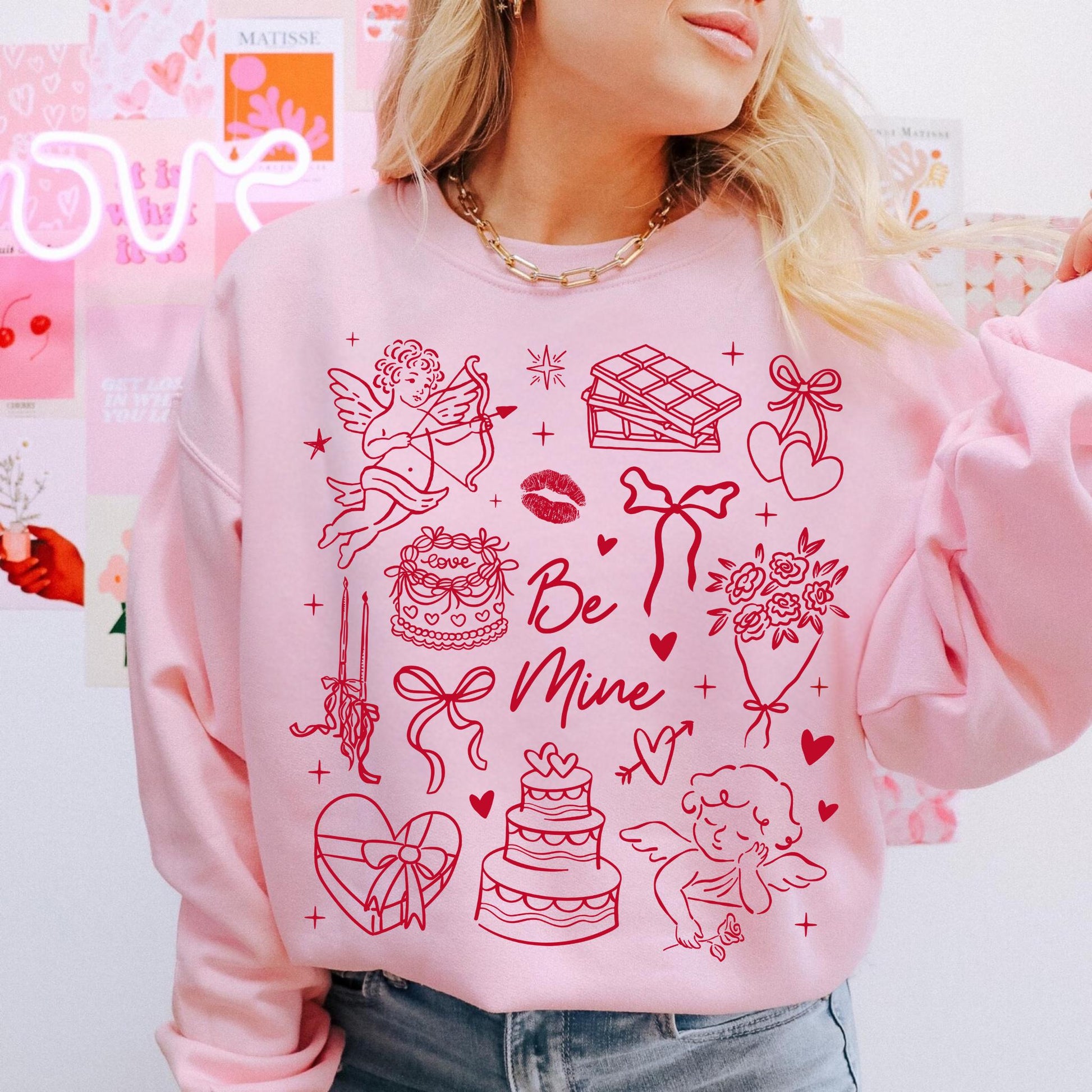 Be Mine Valentine Doodles T-Shirt – Minimalist Love Cupid Graphic Tee