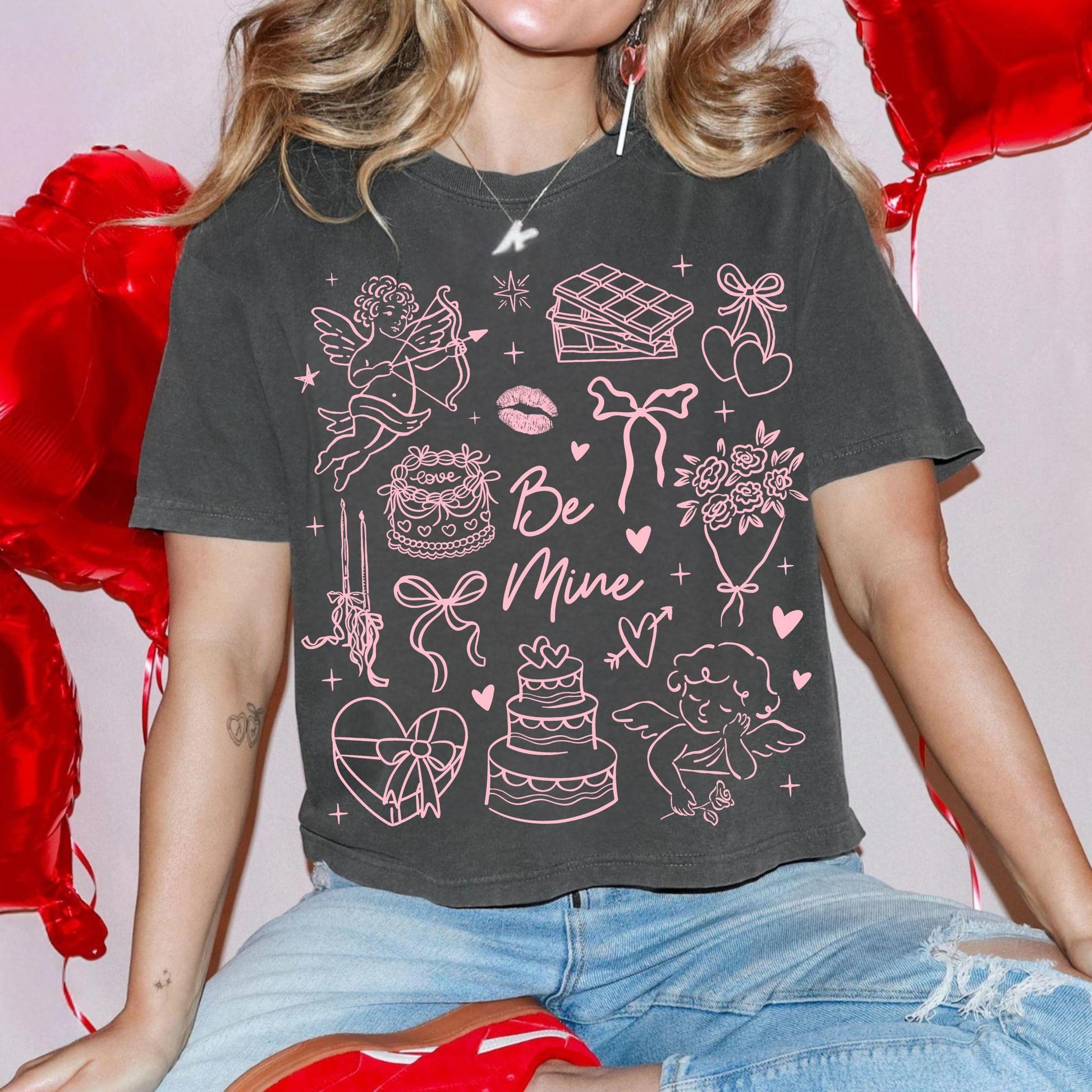 Be Mine Valentine Doodles T-Shirt – Minimalist Love Cupid Graphic Tee
