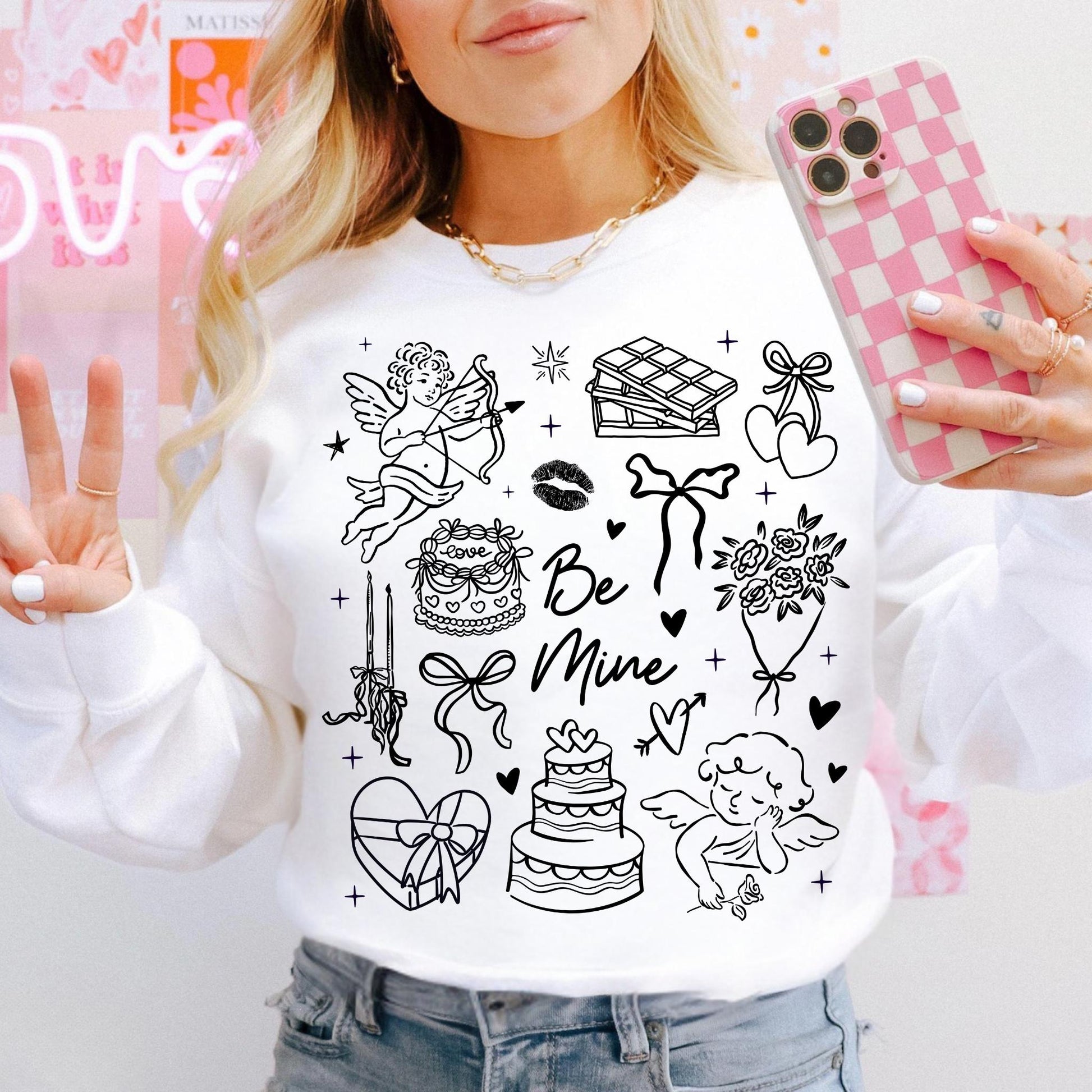 Be Mine Valentine Doodles T-Shirt – Minimalist Love Cupid Graphic Tee