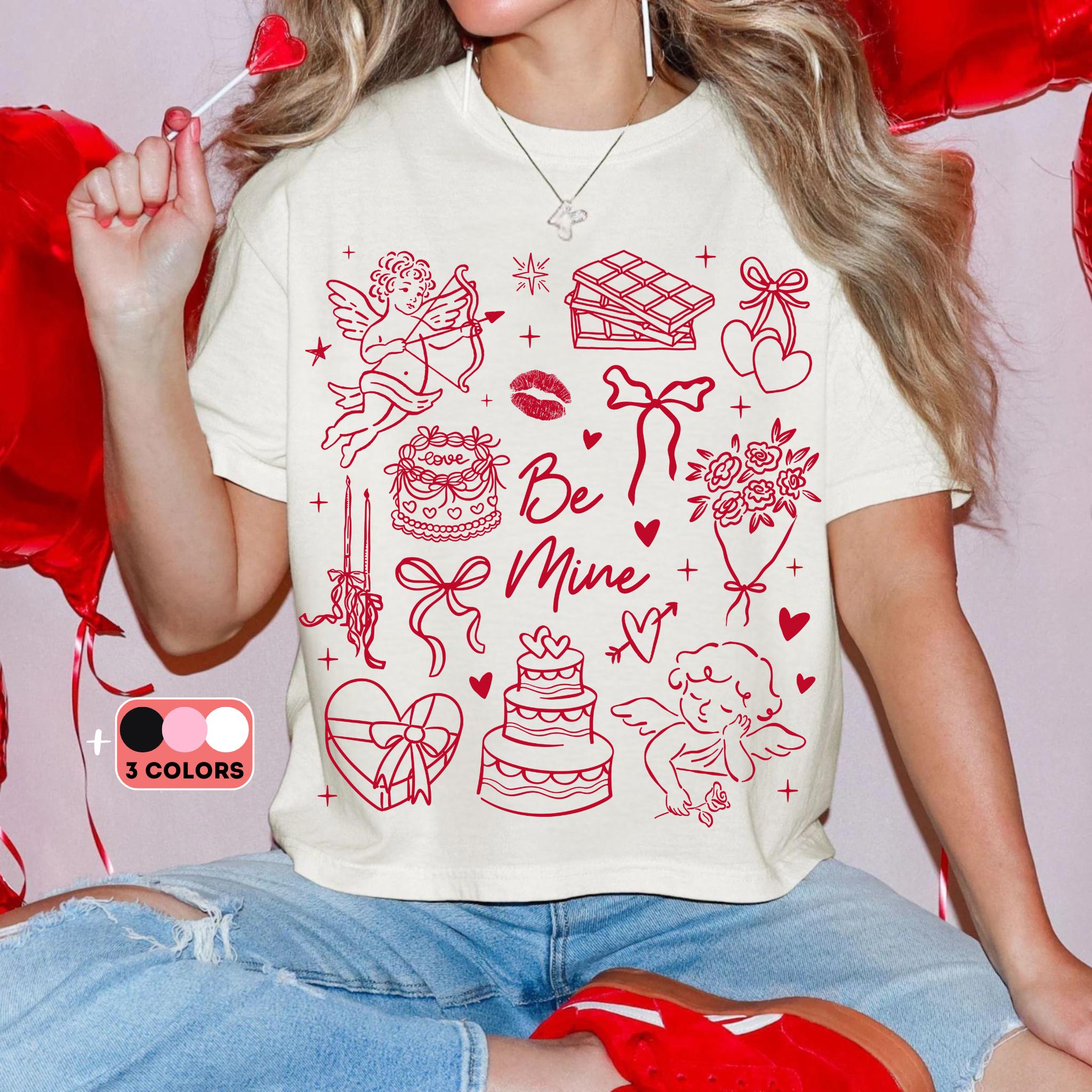 Be Mine Valentine Doodles T-Shirt – Minimalist Love Cupid Graphic Tee