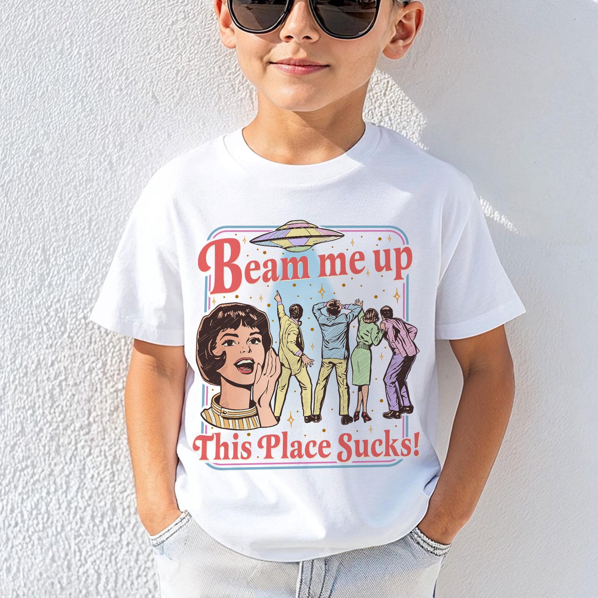 Beam Me Up This Place Sucks Sweatshirt – Retro Alien UFO Abduction Space Humor Tee