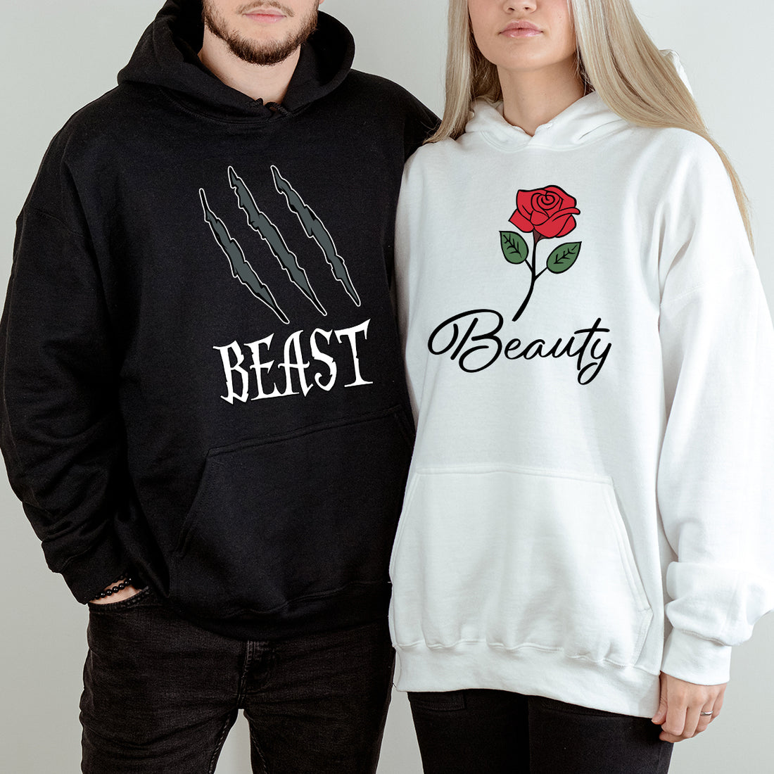Beast and Beauty Rose Matching Hoodies For Couples