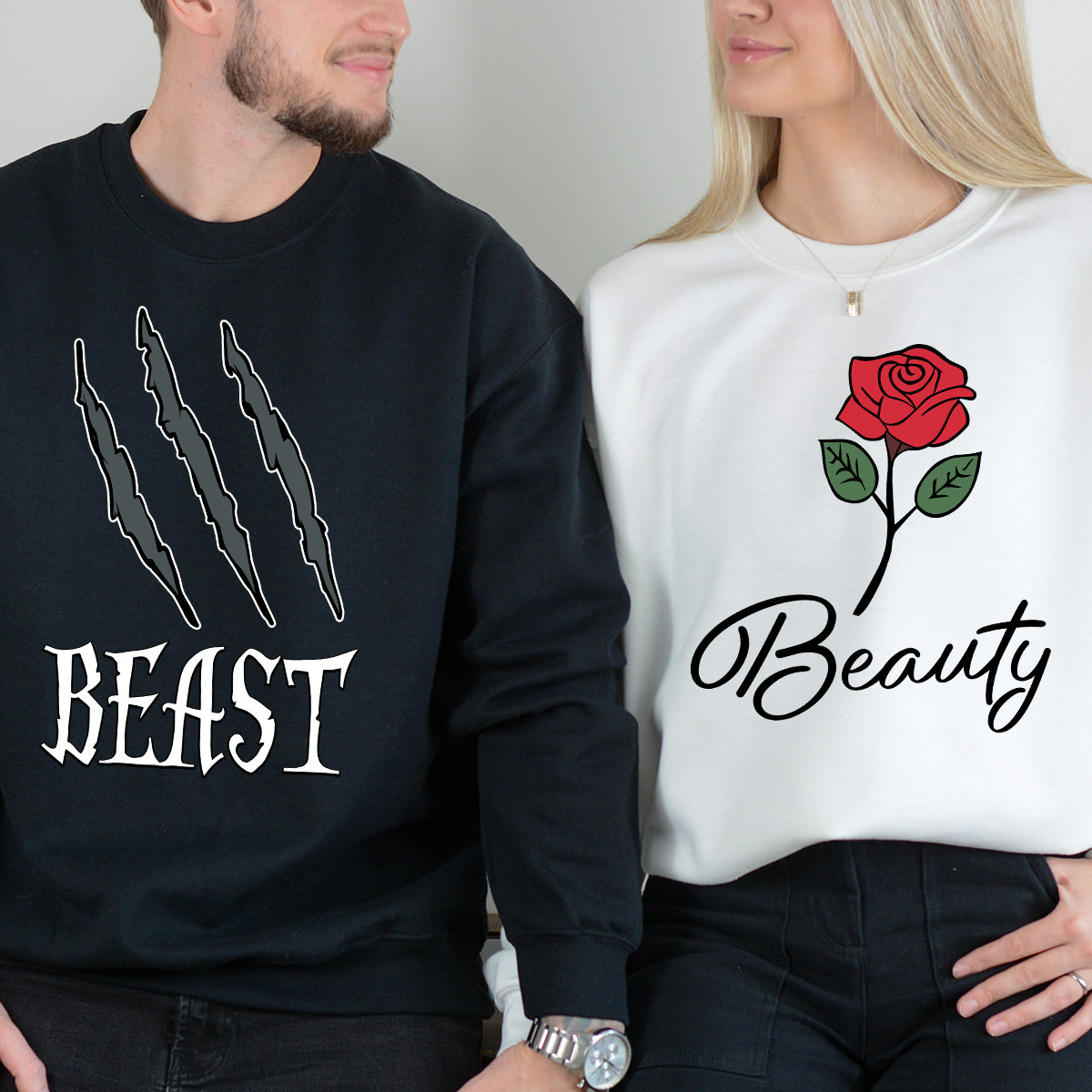 Beast and Beauty Rose Matching Hoodies For Couples