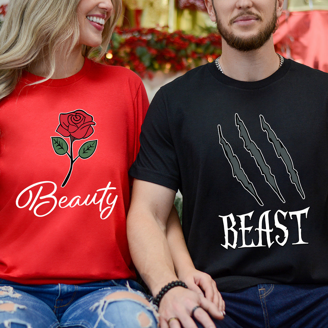 Beast and Beauty Rose Matching T-Shirts For Couples