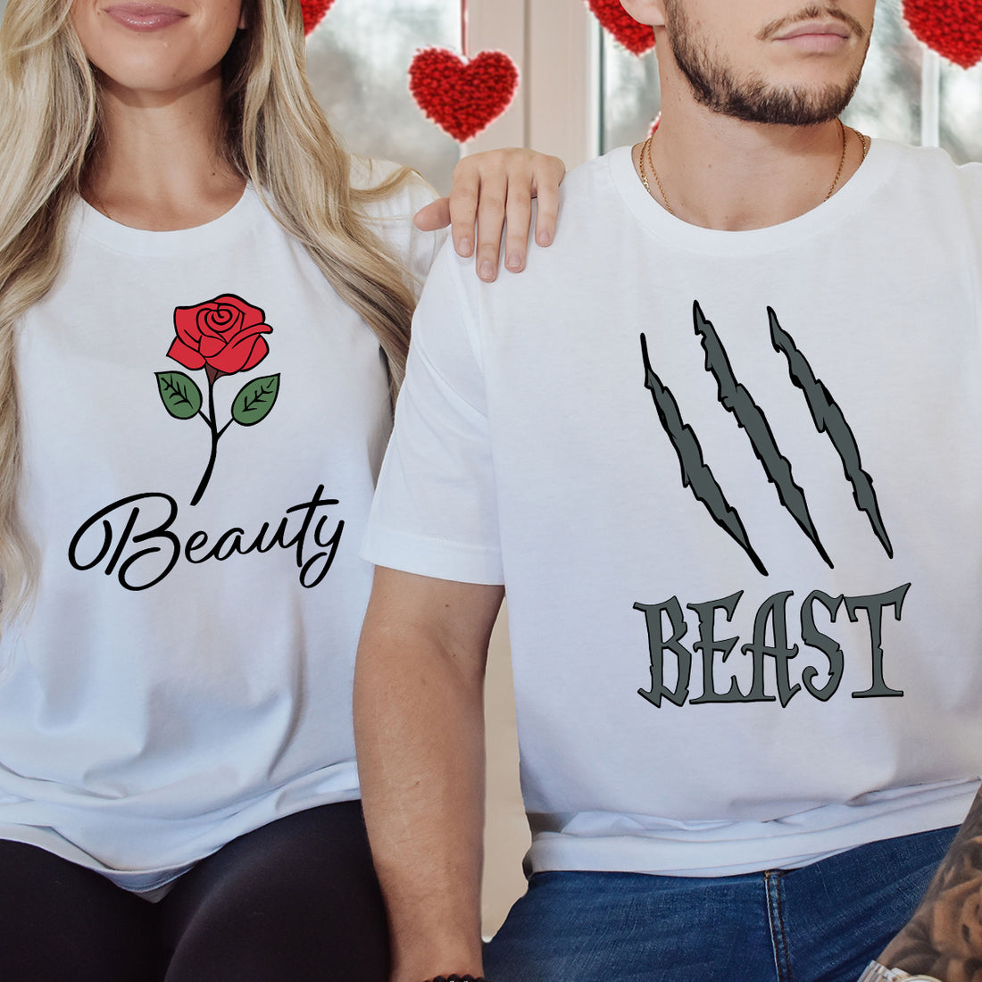 Beast and Beauty Rose Matching T-Shirts For Couples