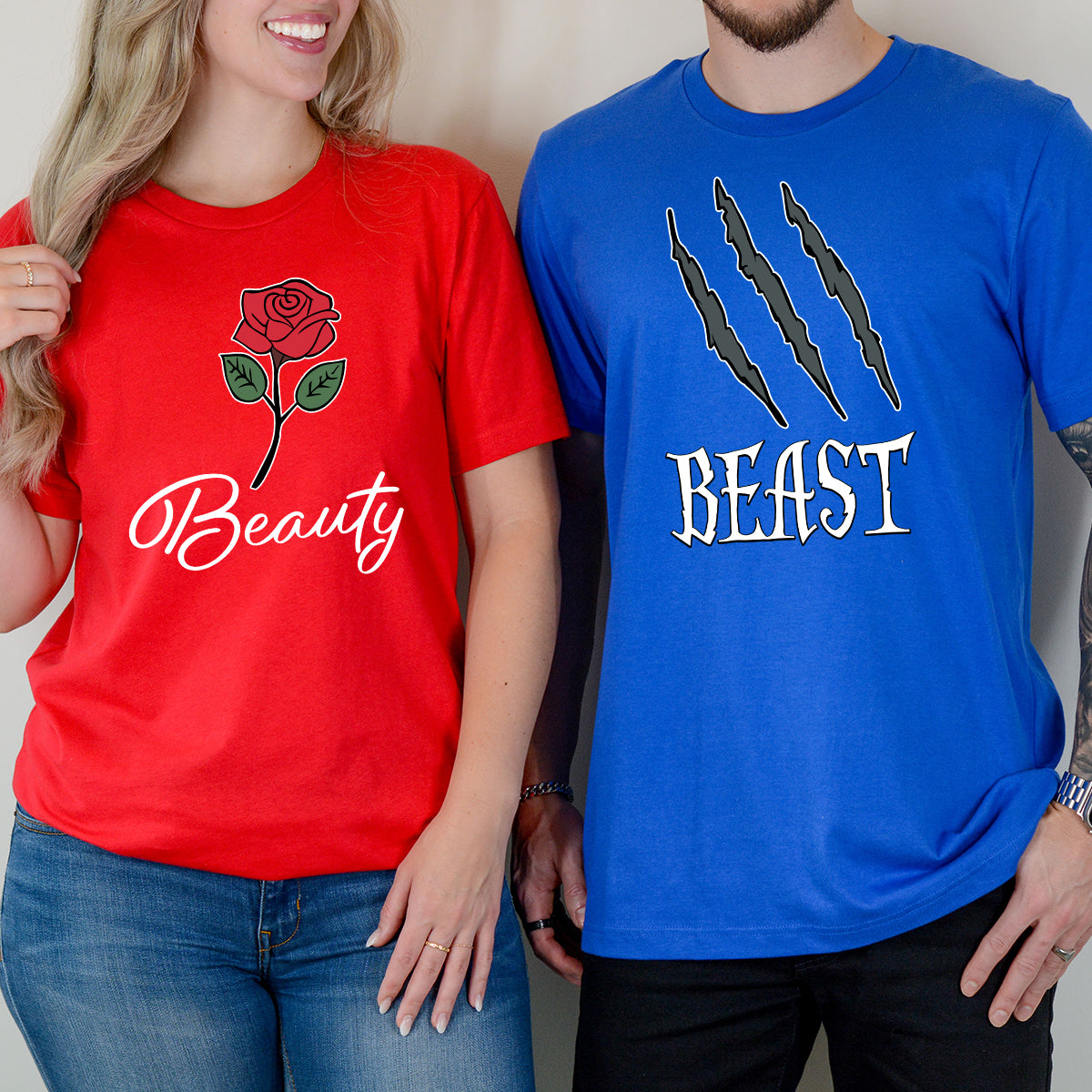 Beast and Beauty Rose Matching T-Shirts For Couples