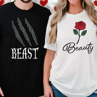 Beast and Beauty Rose Matching T-Shirts For Couples