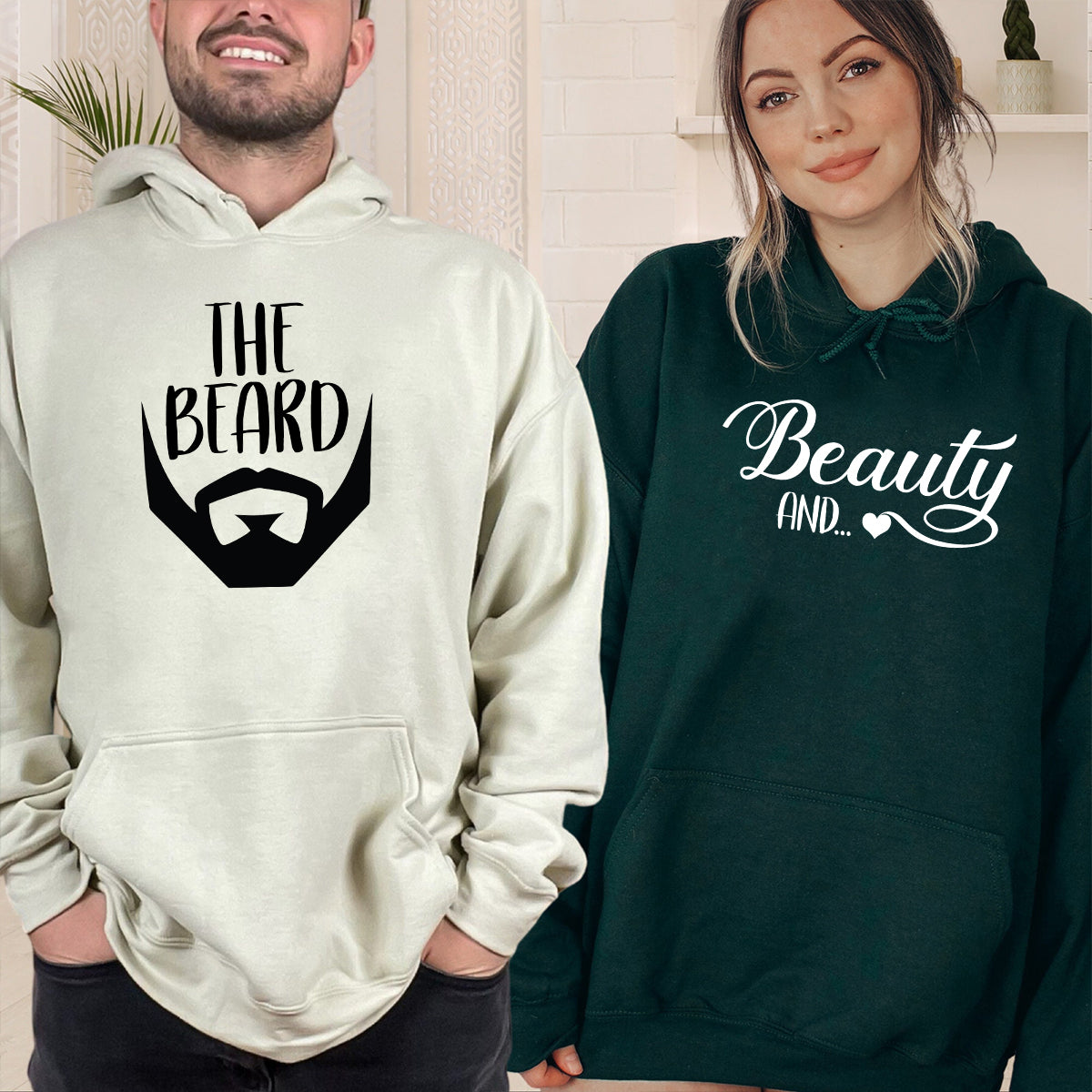 Beauty And The Beard Funny Matching Hoodies For Couples
