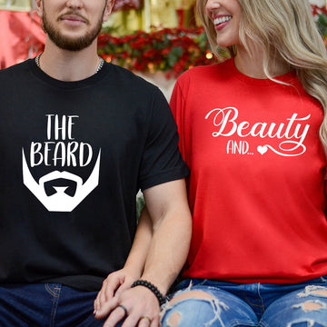 Beauty And The Beard Funny Matching T-Shirts For Couples