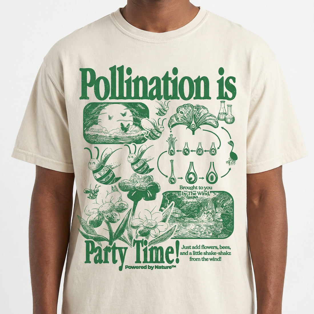 Bee Pollination Vintage Graphic T-Shirt – Retro Botanical Flower Nature Tee