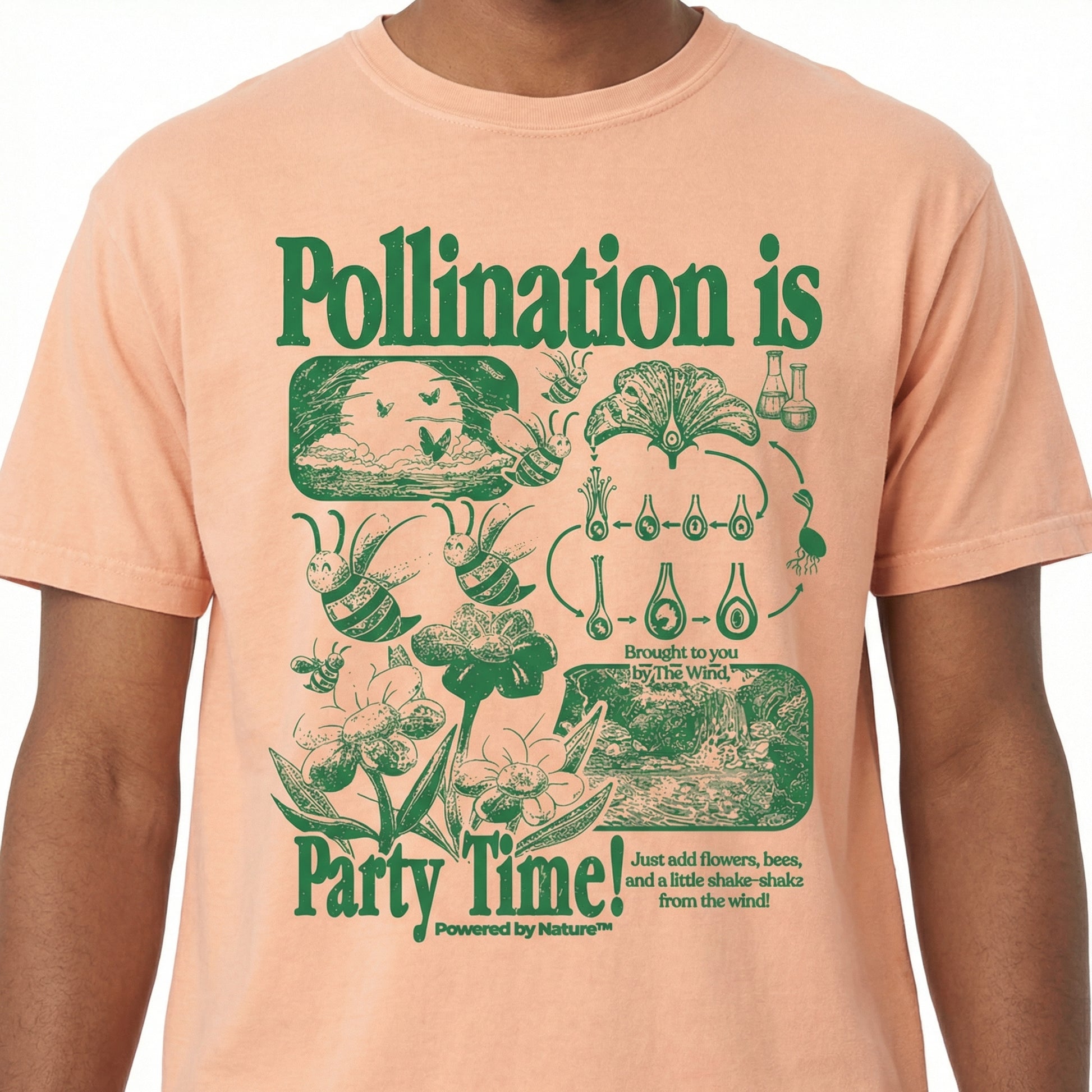 Bee Pollination Vintage Graphic T-Shirt – Retro Botanical Flower Nature Tee
