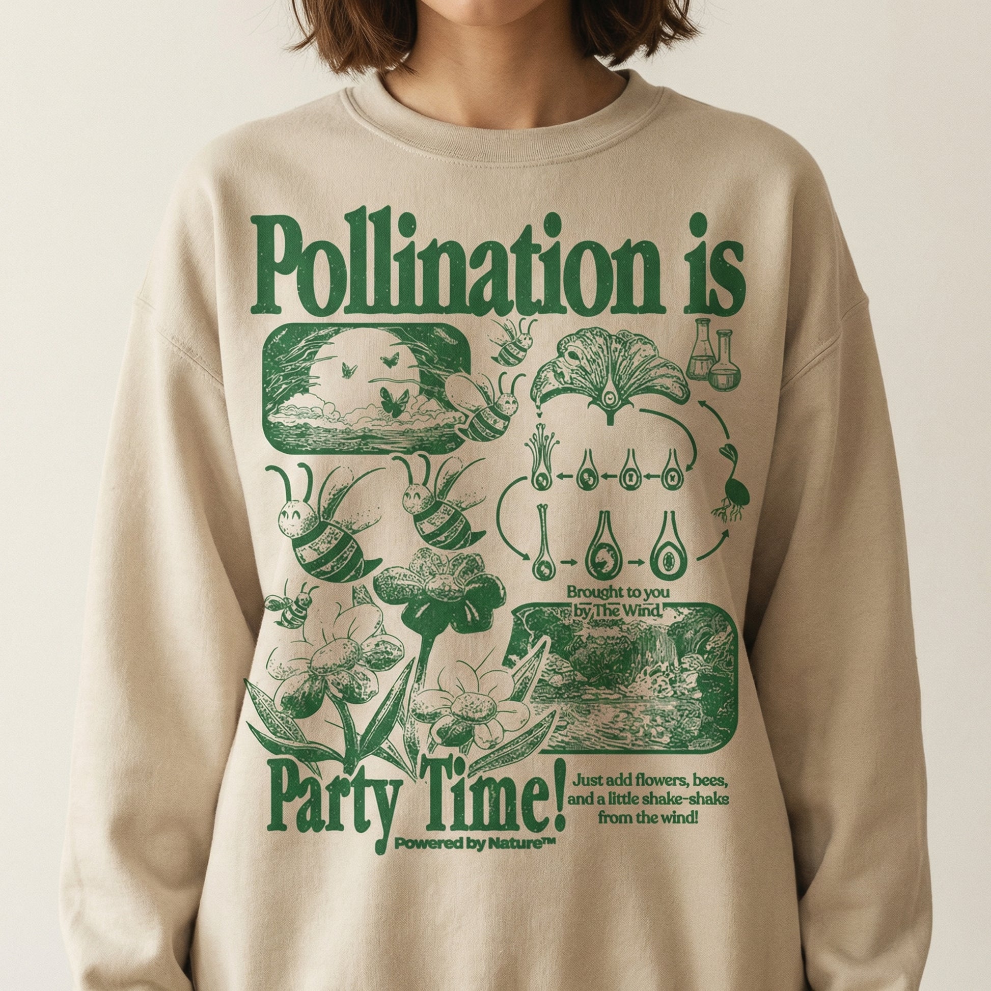 Bee Pollination Vintage Graphic T-Shirt – Retro Botanical Flower Nature Tee