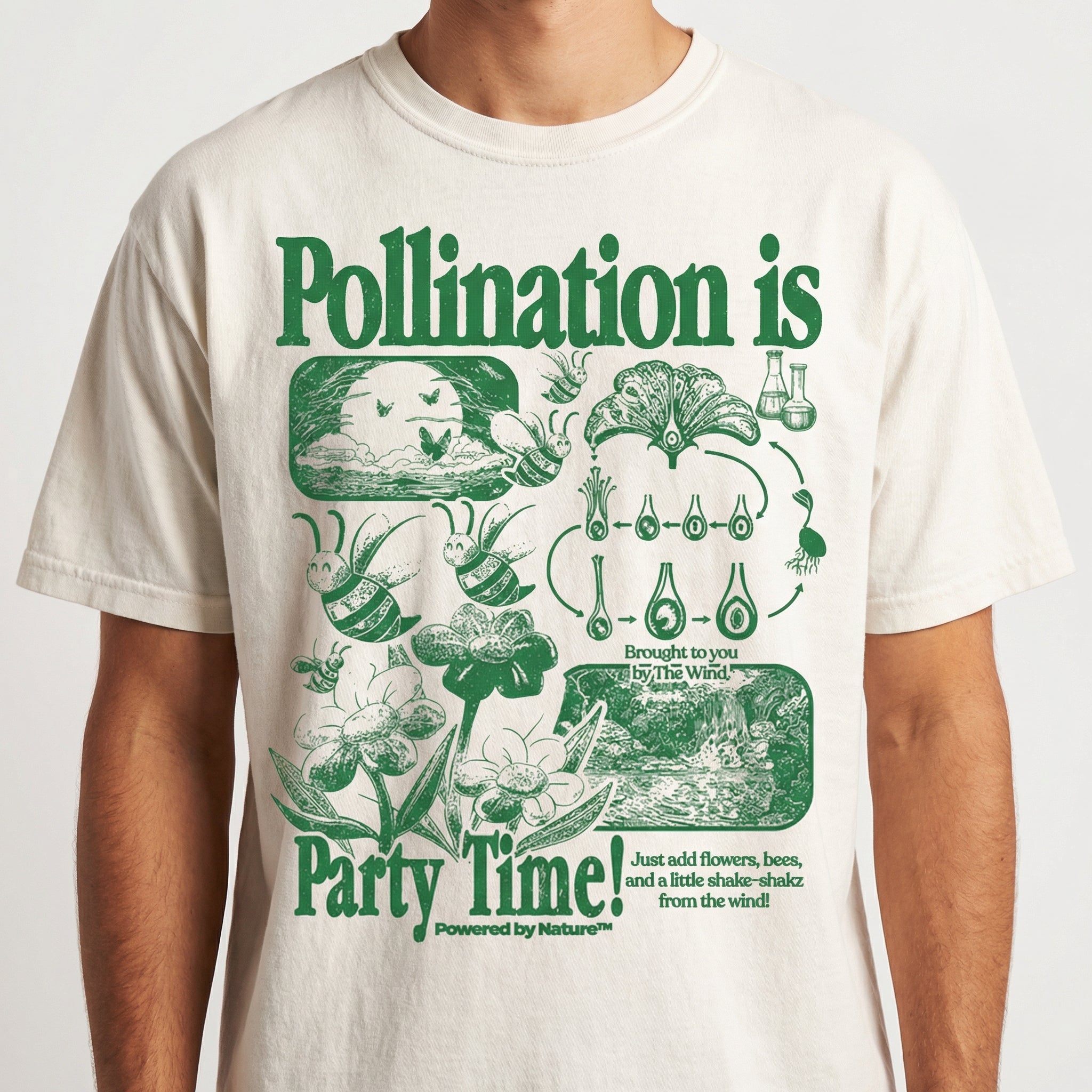 Bee Pollination Vintage Graphic T-Shirt – Retro Botanical Flower Nature Tee