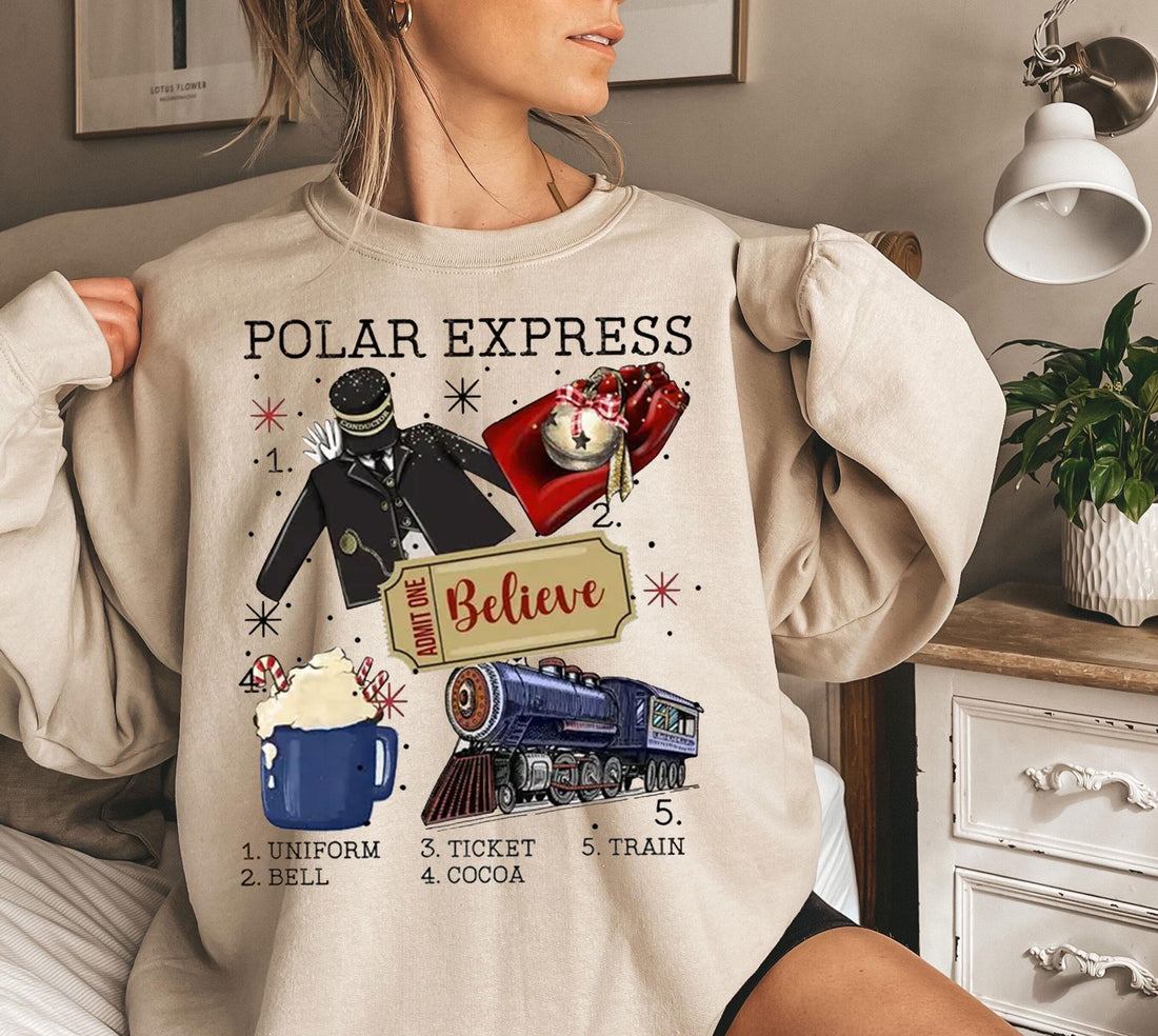 Believe Polar Express Sweatshirt – Christmas Family Vacation Tee – Kids Christmas Apparel – Holiday Polar Express Shirt