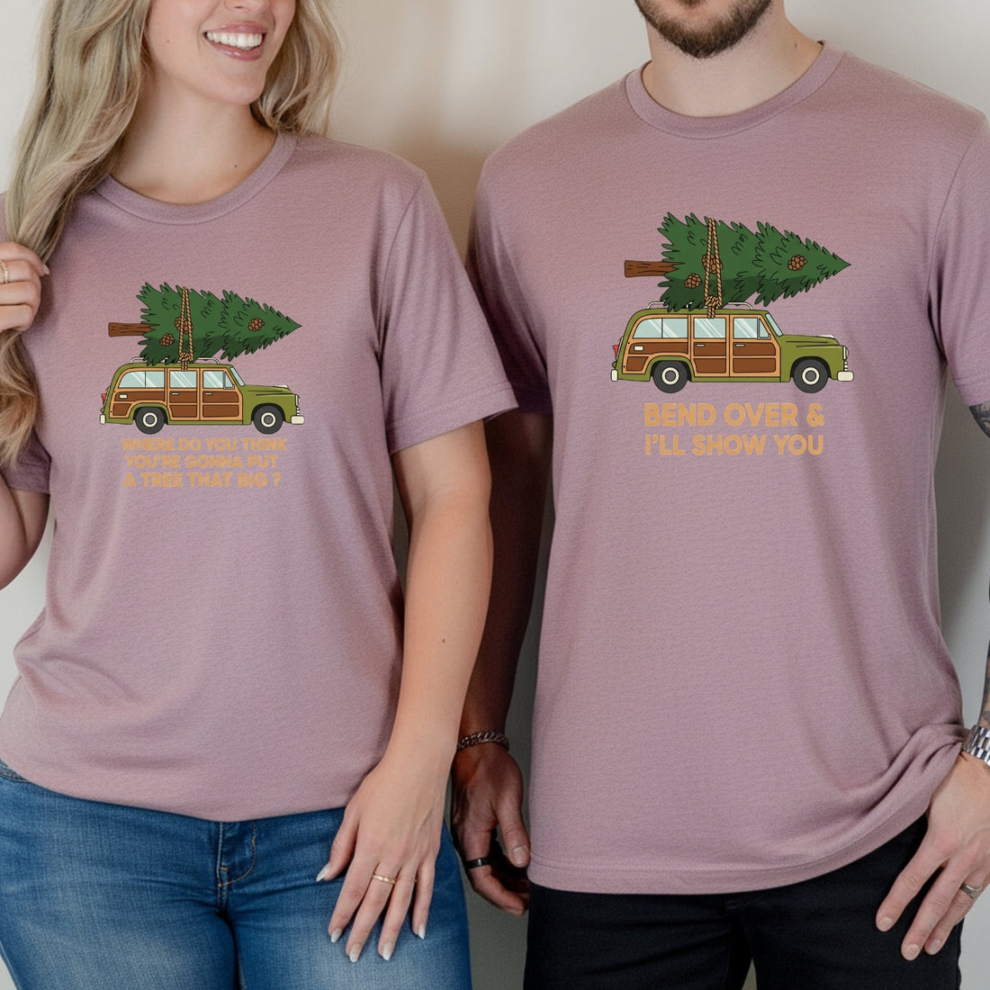Bend Over and I'll Show You Funny Christmas Matching T-Shirts For Couples