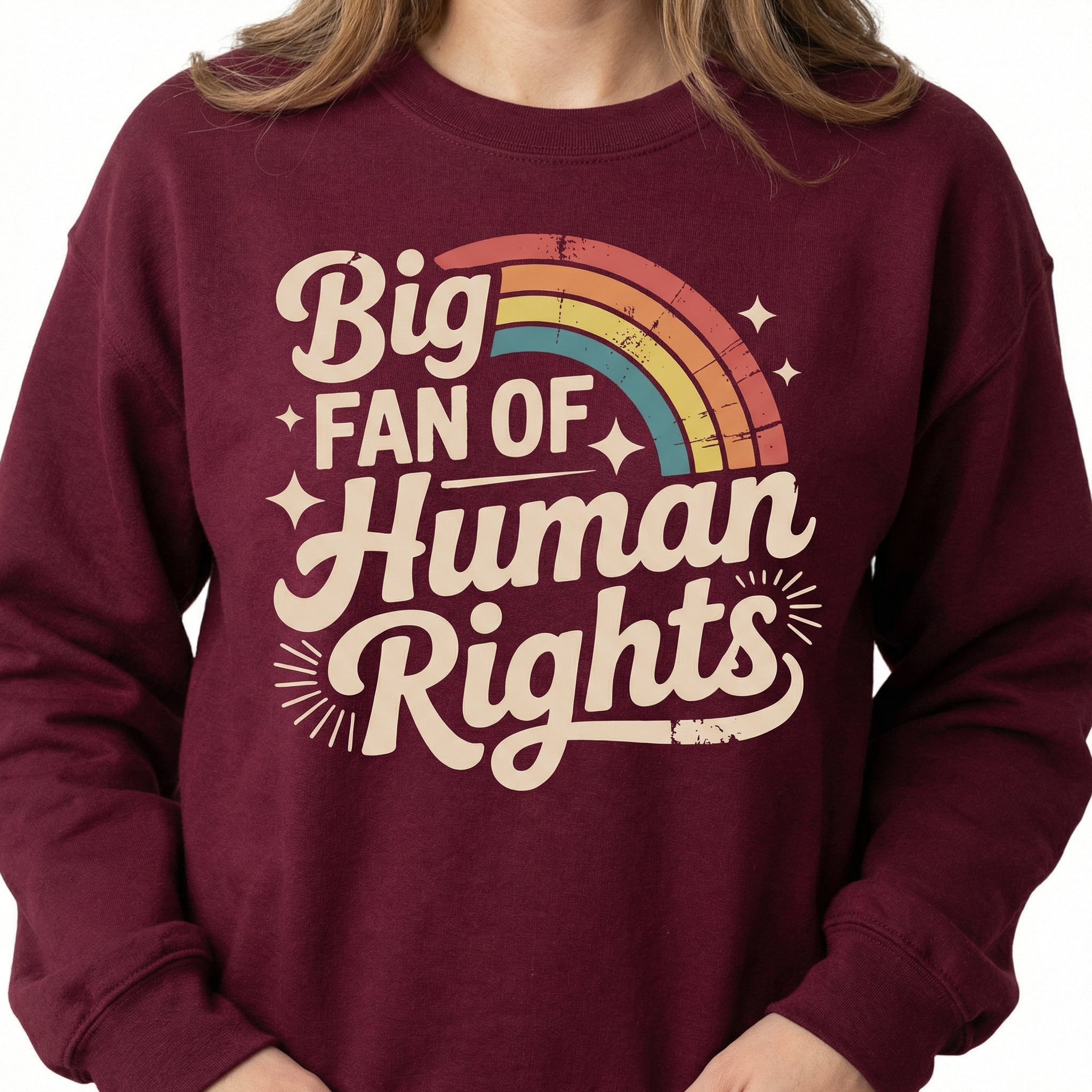 Big Fan of Human Rights Graphic T-Shirt – Retro Rainbow Message Tee