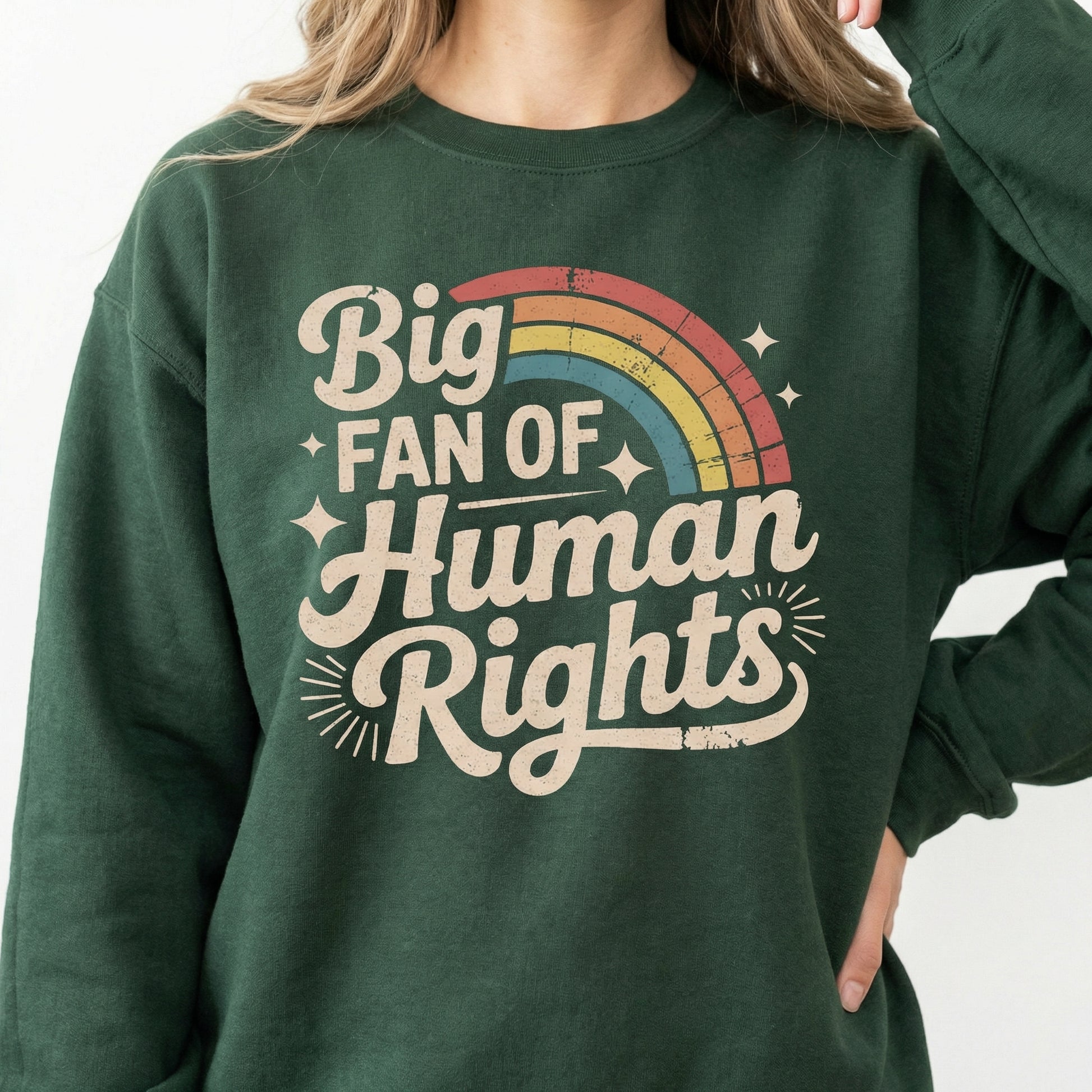 Big Fan of Human Rights Graphic T-Shirt – Retro Rainbow Message Tee