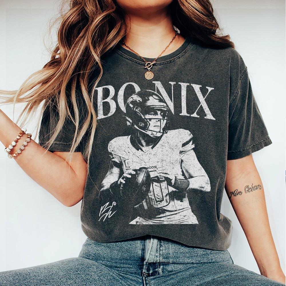 Bo Nix Vintage T-Shirt – Denver Football Retro Rap 90s Style Tee