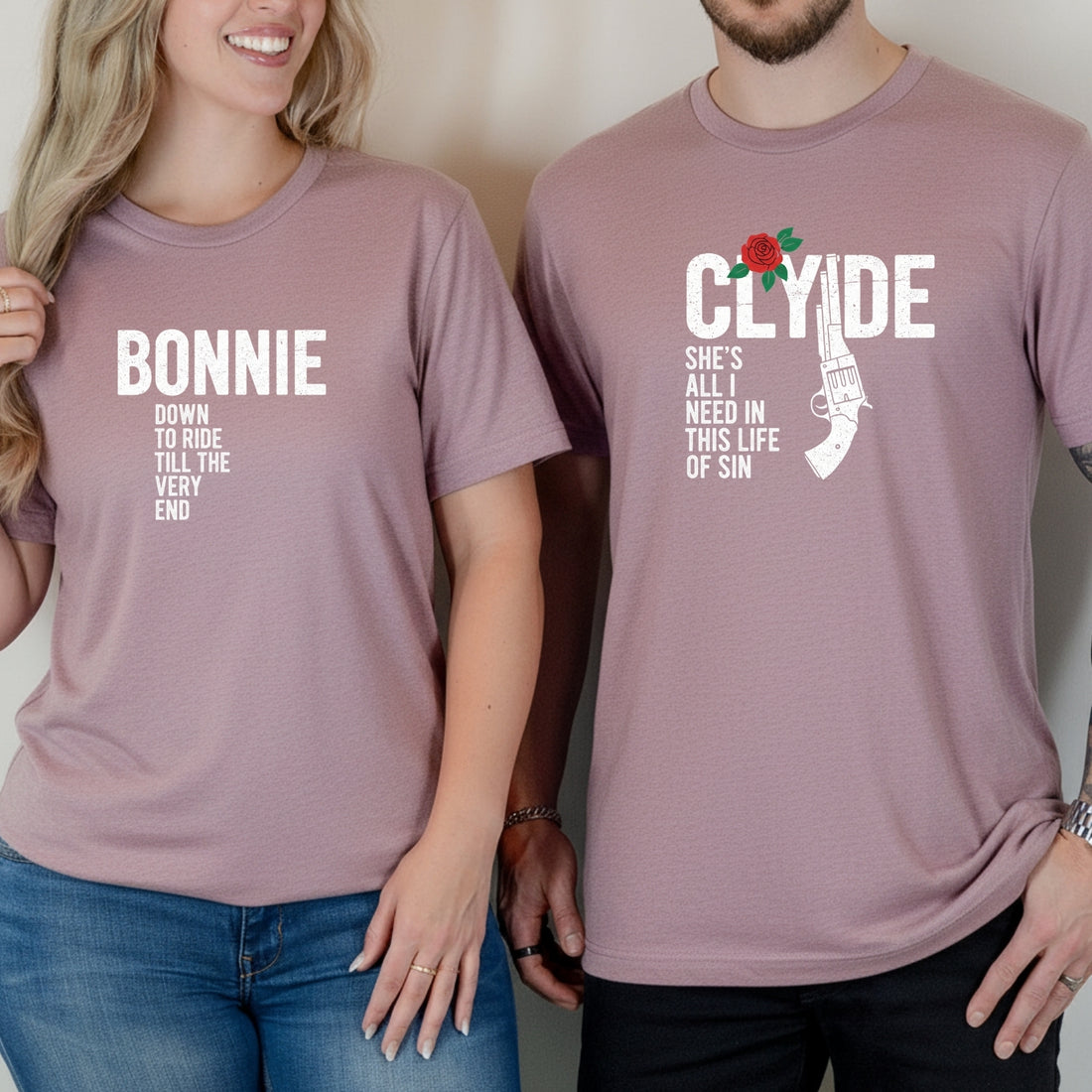Bonnie Down To Ride Clyde She's All I Need Matching T-Shirts For Couples