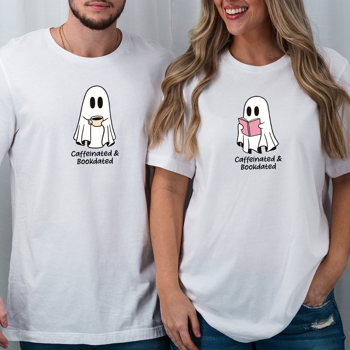 Book & Brew Ghost Matching T-Shirts For Couples