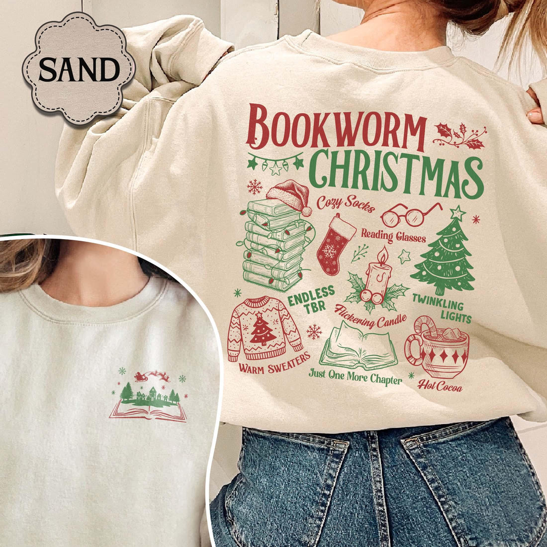 Bookworm Christmas Sweatshirt – Vintage Book Club Cozy Reading Top
