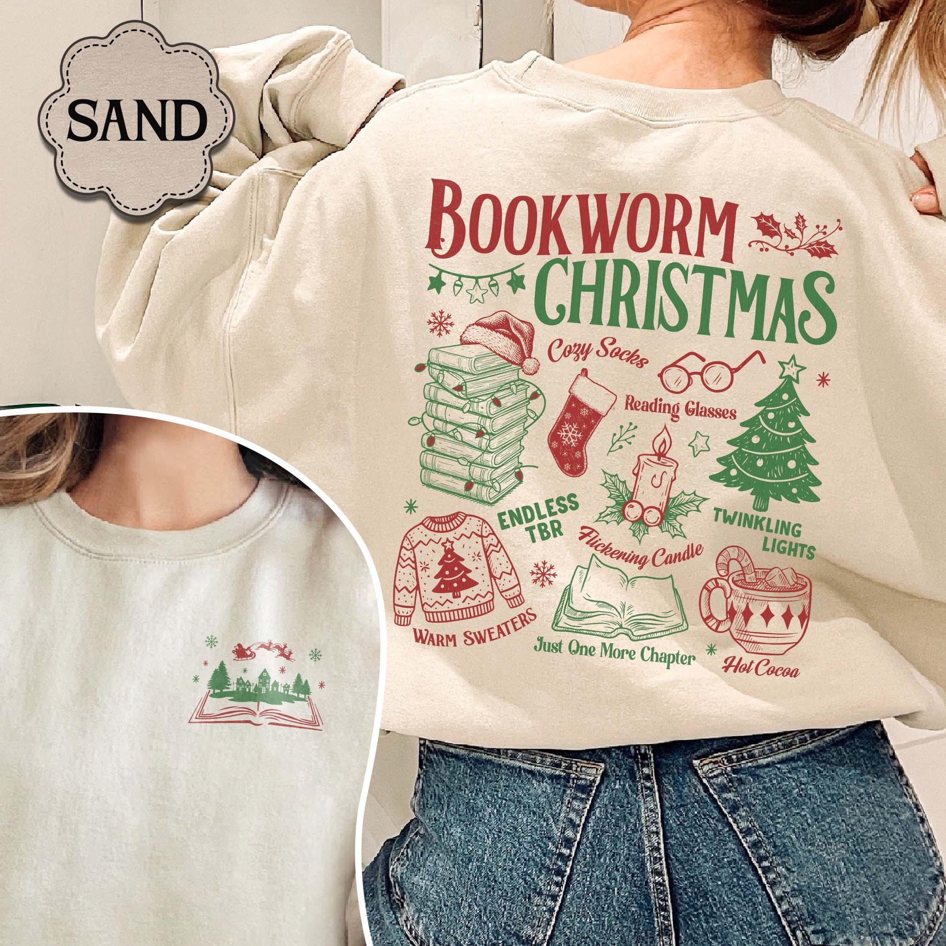 Bookworm Christmas Sweatshirt – Vintage Book Club Cozy Reading Top