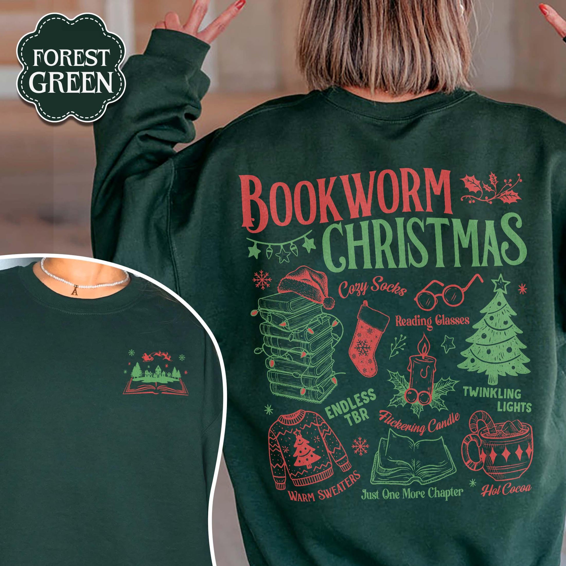 Bookworm Christmas Sweatshirt – Vintage Book Club Cozy Reading Top