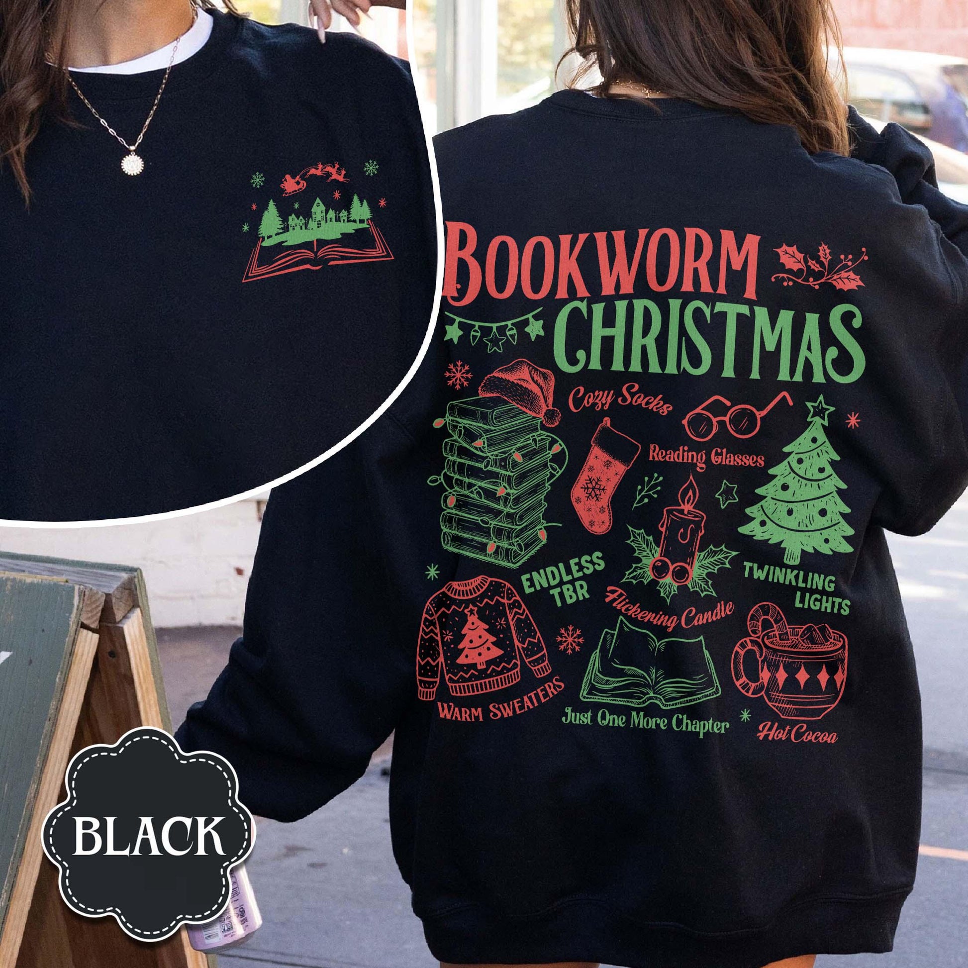 Bookworm Christmas Sweatshirt – Vintage Book Club Cozy Reading Top