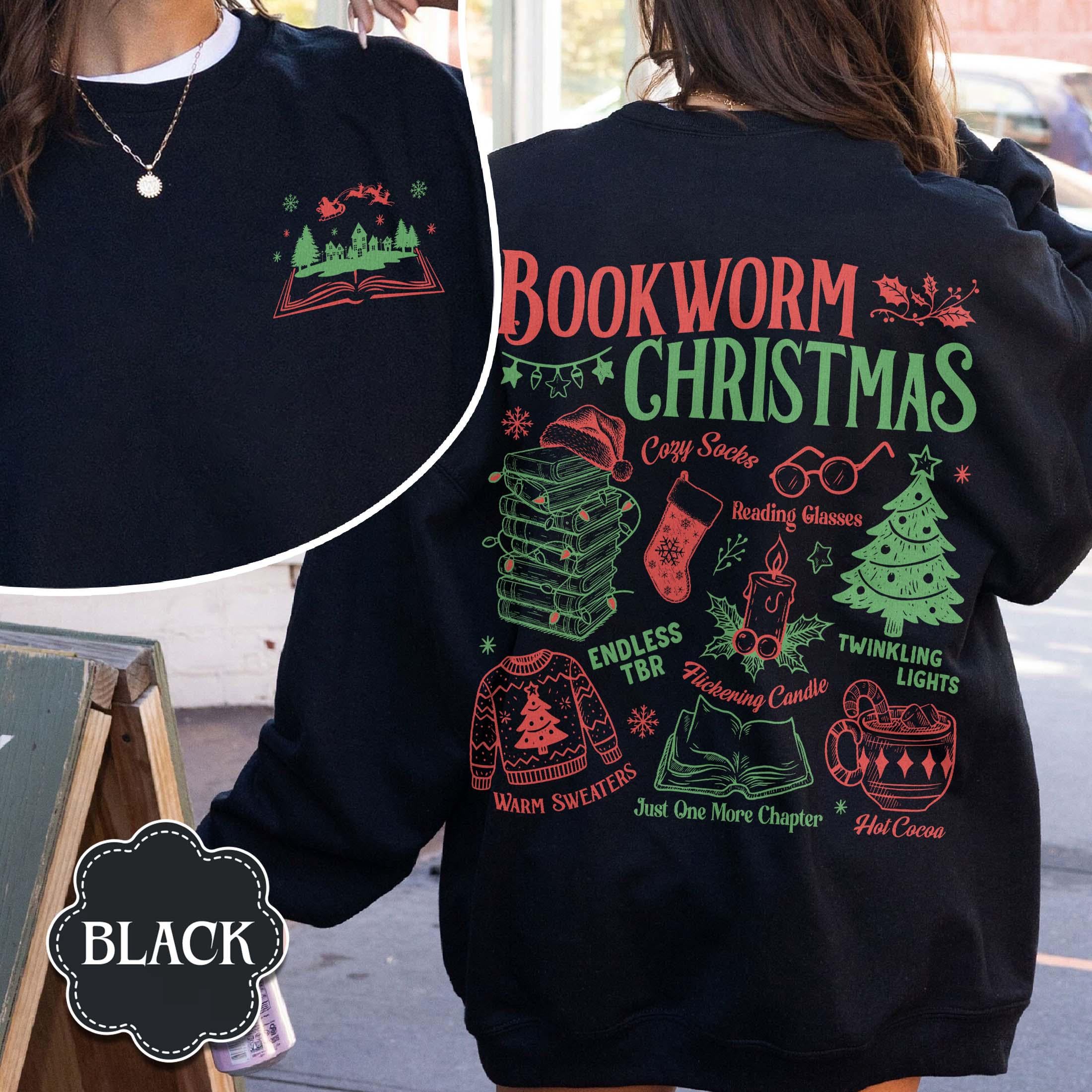Bookworm Christmas Sweatshirt – Vintage Book Club Cozy Reading Top